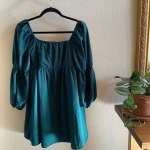 Forest Green Mini Dress w/ Puff Sleeves